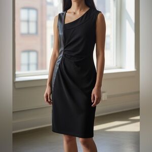 Danier Black Italian Leather Asymmetric Ruched Dress